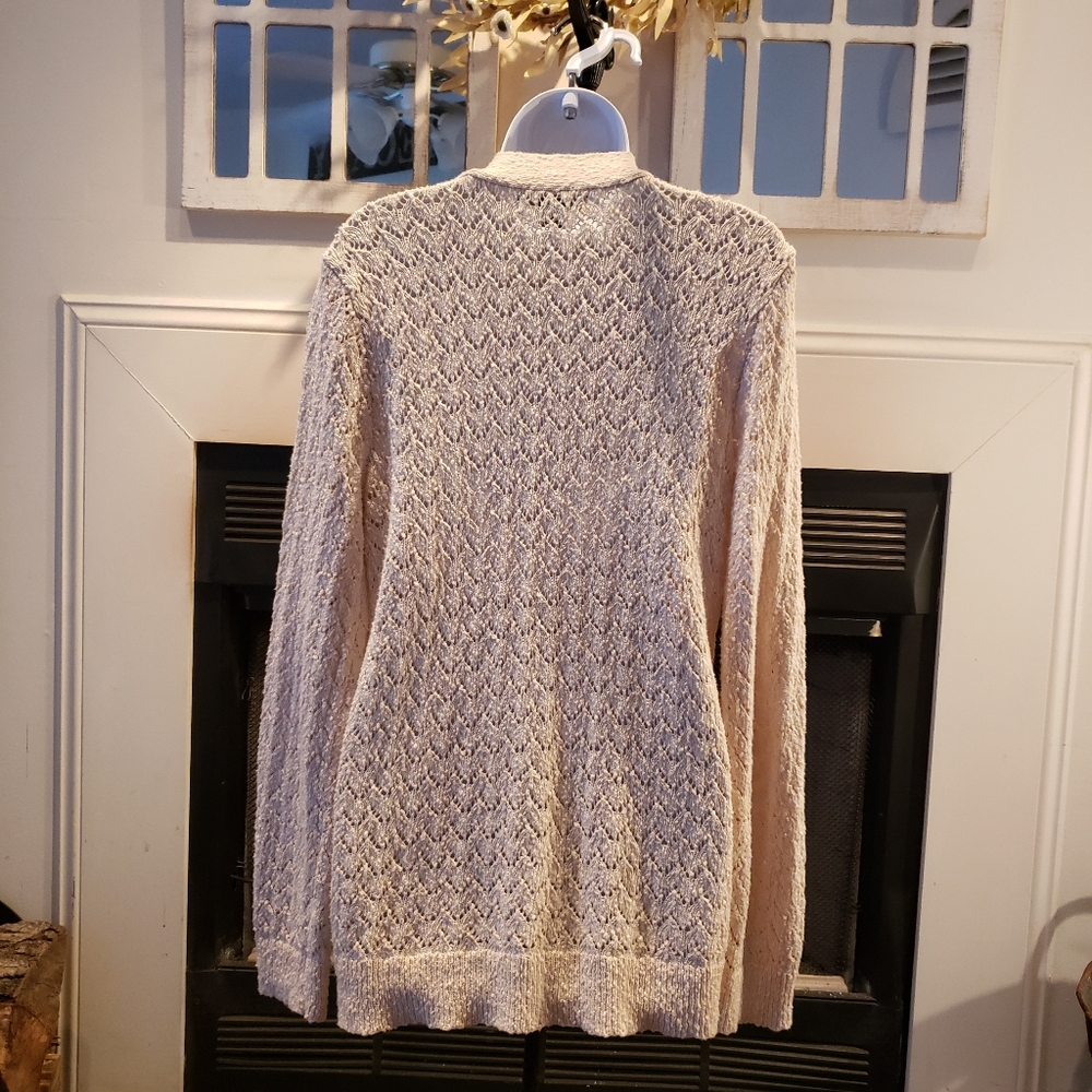 Eddie Bauer Cotton Crochet Vneck Cardigan Sweater - Picture 2 of 5